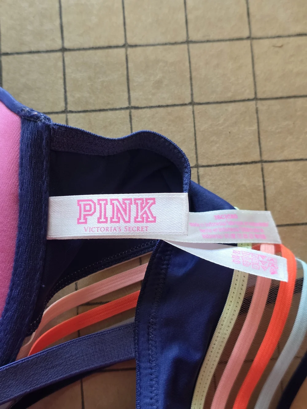 PINK Victoria’s Secret Strappy Sports Bra 36C Blue Multicolor